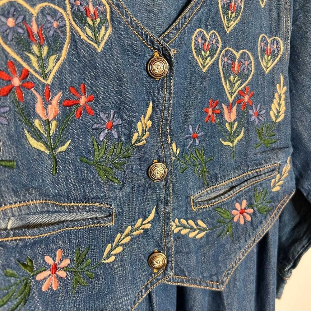 Vtg JANE ASHLEY Embroidered Denim Midi Dress. Size Small - Picture 5 of 9